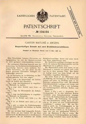 Original Patentschrift - G. Maturié in Angers , 1898 , carabine , fusil , arme !!!