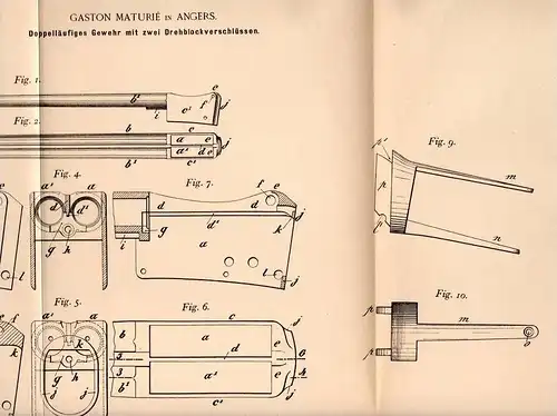 Original Patentschrift - G. Maturié in Angers , 1898 , carabine , fusil , arme !!!