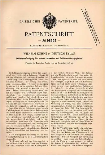 Original Patentschrift - W. Kühne in Deutsch Eylau / I&#322;awa ,1896, Befestigung für Schienen , Schiene , Gleis , Eise