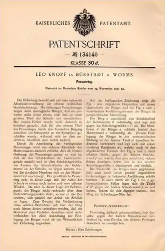 Original Patentschrift - Leo Knopf in Bürstadt b. Worms , 1901 , Pessarring, Frauenarzt , Arzt , Scheide , Geschlecht !!