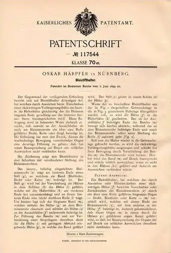 Original Patentschrift - Oskar Härpfer in Nürnberg , 1899 , Halter für Bleistift , Faber , Pelikan !!!