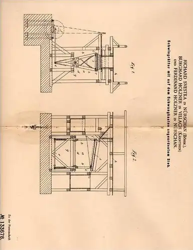 Original Patentschrift - R. Svestka in Nürschan / Nyrany und B. Holzner in Villach , 1901 , Schwingrätter mit Sieb !!!