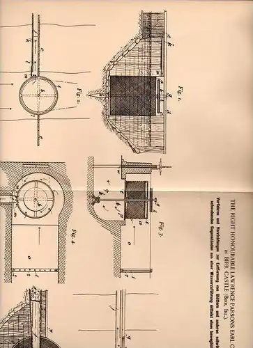 Original Patentschrift - Parsons Earl of Rosse in Birr Castle , Irland , 1901 , Beseitigung von Blättern aus Wasser !!!