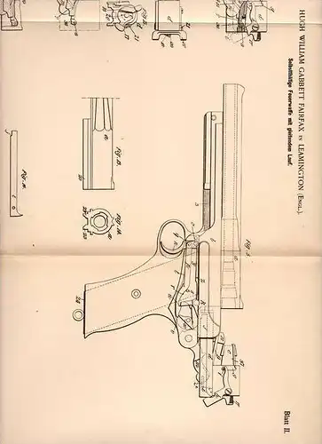 Original Patentschrift - Hugh Fairfax in Leamington , England , 1900 , Pistole mit gleitendem Lauf , Pistol !!!