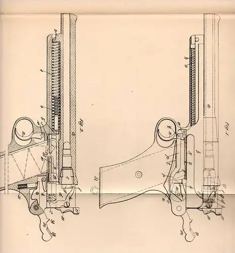 Original Patentschrift - Hugh Fairfax in Leamington , England , 1900 , Pistole mit gleitendem Lauf , Pistol !!!