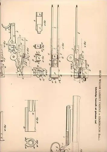 Original Patentschrift - Hugh Fairfax in Leamington , England , 1900 , Pistole mit gleitendem Lauf , Pistol !!!