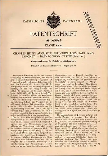 Original Patentschrift - Ch.H. Ross , Baronet in Balnagown Castle , 1902 , Rifle, weapon, hunting, hunter , Kildary