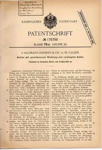 Original Patentschrift - J. Salzmann-Däniker & Co in St. Gallen , 1905 , Bobine mit geschlossener Wicklung !!!