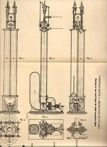 Original Patentschrift - Ch. Barth in Degerloch - Stuttgart , 1888 , Patentgeschützter Motor !!!