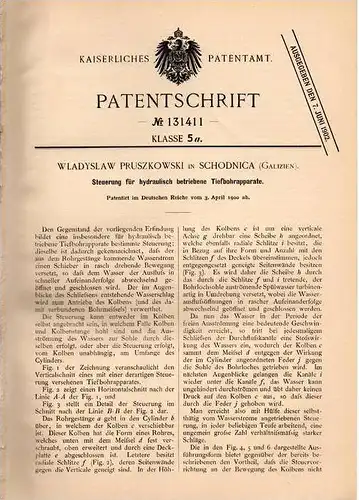 Original Patentschrift - W. Pruszkowski in Schodnica / Schidnyzja , 1900, Tiefbohr - Apparat , Erdbohrer , Ukraine !!!