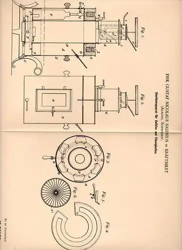 Original Patentschrift - E. Salenius in Kräftriket , Albano , Schweden , 1897 , Sterilisierapparat  Norra Djurgarden !!!