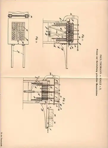 Original Patentschrift - P. Thomann in Halle a.S., 1903 , Herstellung gelochter Mauersteine , Bau , Maurer !!!