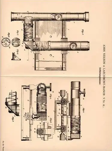 Original Patentschrift - J. Neilson in Larchmont - Manor , USA , 1902 , Entfernungsmesser , Fernrohr !!!