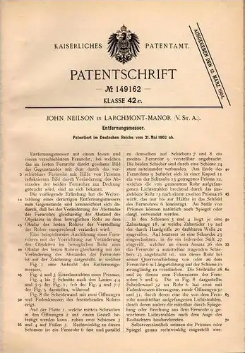 Original Patentschrift - J. Neilson in Larchmont - Manor , USA , 1902 , Entfernungsmesser , Fernrohr !!!