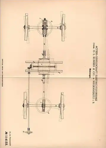 Original Patentschrift - O.L. Kummer & Co in Niedersedlitz i.S. 1899 , Motorwagen , Automobile !!!