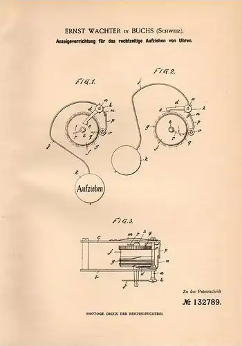 Original Patentschrift - E. Wachter in Buchs , Schweiz , 1902 , Anzeige für Uhren , Uhr , Uhrmacher !!!
