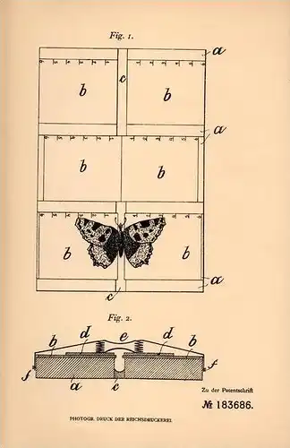 Original Patentschrift - P. Brosig in Schneidemühl / Pi&#322;a , 1906 , Schmetterling - Aufspannbrett , Schmetterlinge !