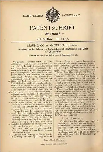 Original Patentschrift - Staub & Co in Männedorf , 1905 , Luftreifen aus Leder , Reifen , Laufmantel !!!