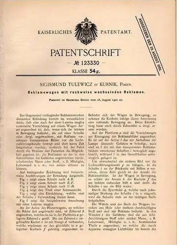 Original Patentschrift - S. Tulewicz in Kurnik , Posen , 1900 , Reklamewagen , Reklame , Werbung !!!