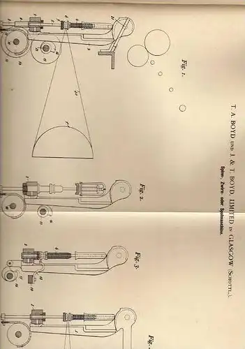 Original Patentschrift - Boyd Limited in Glasgow , Scotland , 1900 , Spinn-, Zwirn- und Spulmaschine !!!