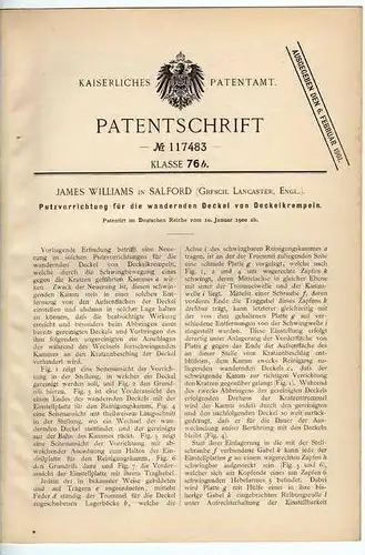 Original Patentschrift - J. Williams in Salford , Lancaster , 1900 , Putzvorrichtung , Reinigung  !!!