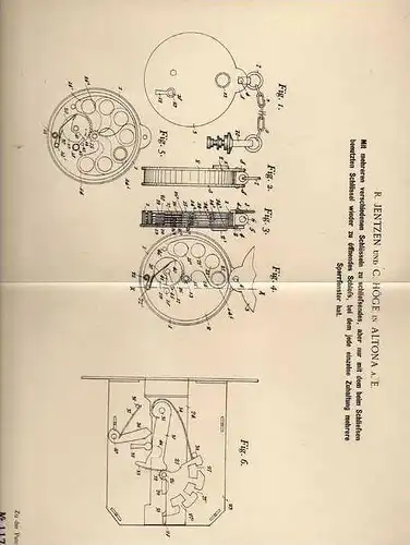 Original Patentschrift - R.Jentzen und C.Höge in Altona a.E ,1899 , Schloß mit Schlüssel , Schlüsseldienst , Hamburg !!!