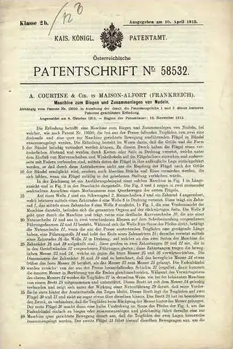 Original Patentschrift - A. Courtine & Cie in Maison - Alfort , 1912 , Maschine für Nudeln !!!