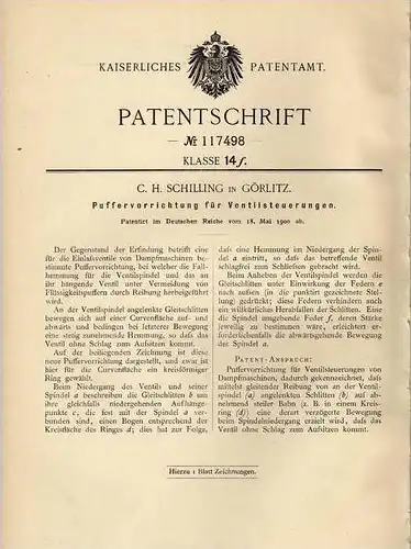 Original Patentschrift -  C.H. Schilling in Görlitz ,1900, Ventilsteuerung  !!!