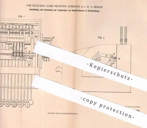 original Patent - The National Cash Register Company mbH Berlin | 1898 | Typenräder an Registrierkassen | Kasse , Kassen