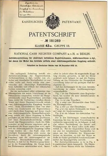 Original Patentschrift - Registrierkasse , Kasse , 1905 , National Cash Register Comp. in Berlin !!!