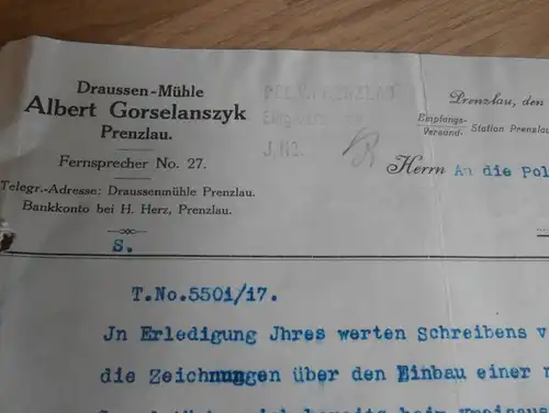 Draussen - Mühle Gorselanszyk Prenzlau , 1918 , Wassermühle , Turbinen , Polizei , Regierung , Uckermark !!!