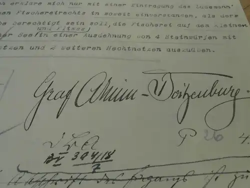 Graf Arnim-Boitzenburg , 1919 , altes Dokument , Regierung , Boitzenburg , Fischerei , Autograph , Uckermark !!!