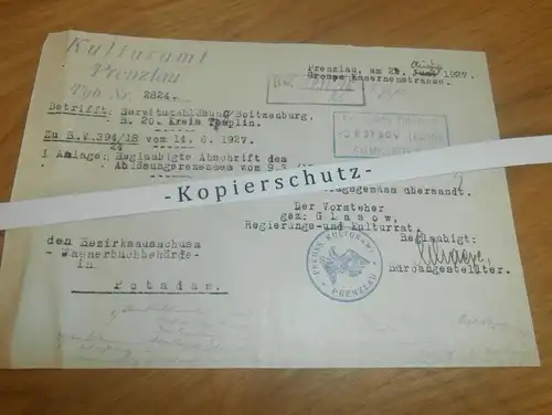 Kulturamt Prenzlau , 1927 , altes Dokument , Regierung Potsdam , Boitzenburg , Lychen , Uckermark !!!