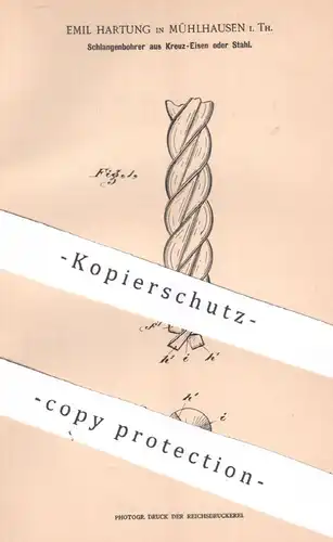 original Patent - Emil Hartung , Mühlhausen , Thüringen , 1901 , Schlangenbohrer aus Kreuz-Eisen oder Stahl | Bohrer !!