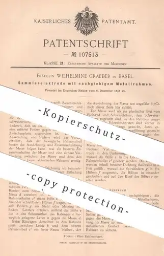 original Patent - Wilhelmine Graeber , Basel , Schweiz | 1898 | Sammlerelektrode mit Metallrahmen | Elektrode , Strom !!