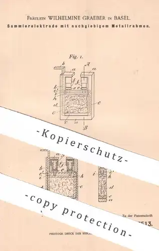 original Patent - Wilhelmine Graeber , Basel , Schweiz | 1898 | Sammlerelektrode mit Metallrahmen | Elektrode , Strom !!