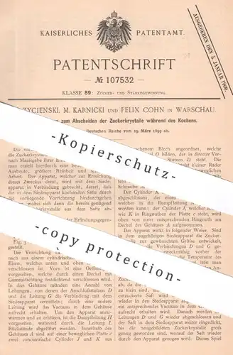 original Patent - M. Zycienski , M. Karnicki , Felix Cohn , Warschau , 1899 , Abscheiden der Zuckerkristalle | Zucker !!