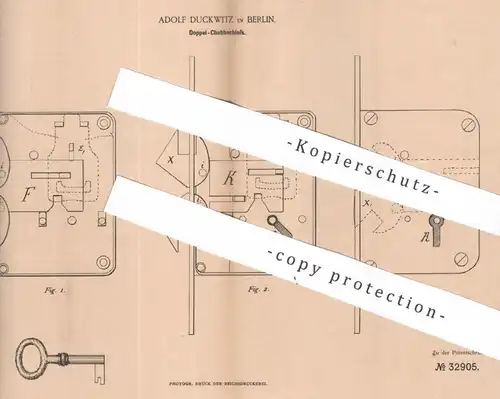original Patent - Adolf Duckwitz , Berlin , 1885 , Doppel - Chubbschloss | Schloss , Schlösser , Schlosser , Schlosserei