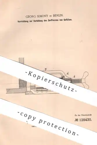 original Patent - Georg Simony , Berlin , 1900 , Verhütung des Zerfrierens von Gefäßen | Frost | frostfeste Gefäße !!!