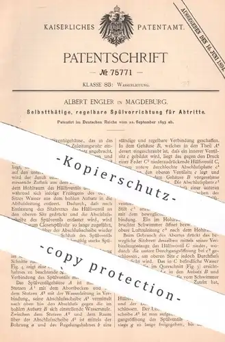 original Patent - Albert Engler , Magdeburg , 1893 , regelbare Spülvorrichtung | Spülung | WC Toilette , Kloset , Abort