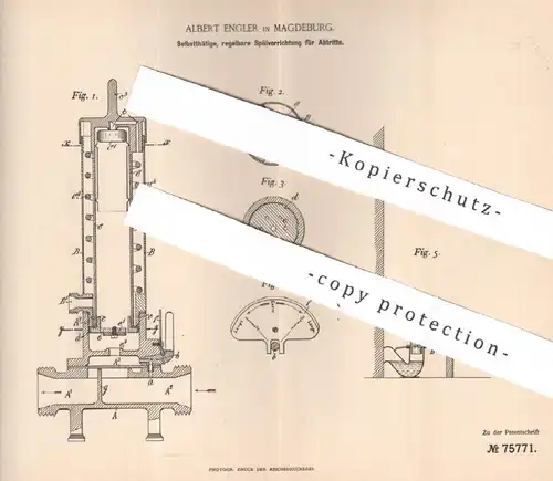 original Patent - Albert Engler , Magdeburg , 1893 , regelbare Spülvorrichtung | Spülung | WC Toilette , Kloset , Abort