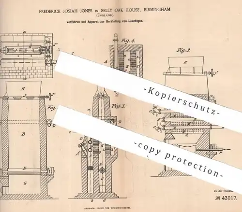 original Patent - Frederick Josiah Jones , Selly Oak House , Birmingham , England , 1887 , Leuchtgas | Gas , Beleuchtung