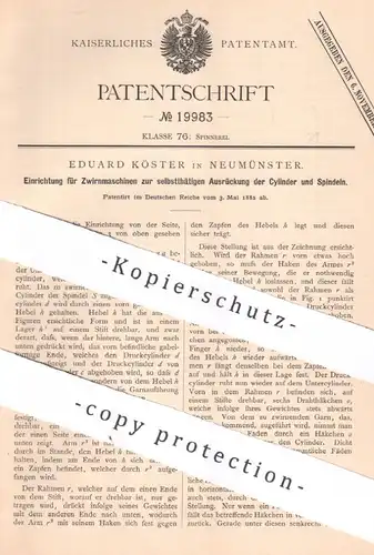 original Patent - Eduard Köster , Neumünster , 1882 , Zwirnmaschine | Nähmaschine , Spinnen , Wolle , Zwirn