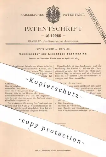 original Patent - Otto Mohr , Dessau , 1882 , Kondensator zur Leuchtgas - Fabrikation | Gas , Gase , Beleuchtung