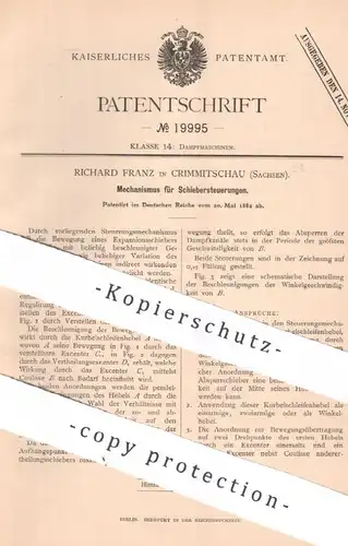 original Patent - Richard Franz , Crimmitschau , Sachsen , 1882 , Mechanismus für Schiebersteuerungen | Dampfmaschine !