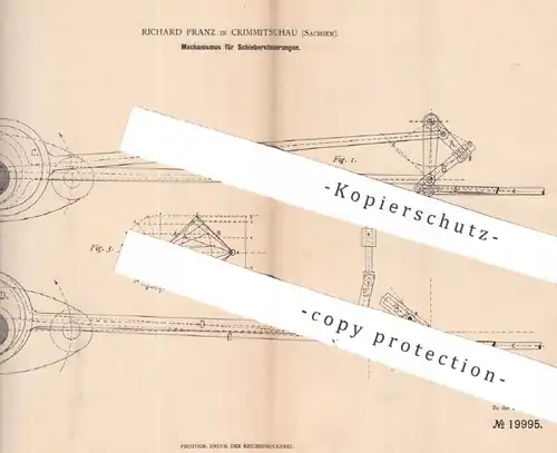 original Patent - Richard Franz , Crimmitschau , Sachsen , 1882 , Mechanismus für Schiebersteuerungen | Dampfmaschine !