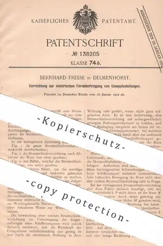 original Patent - Bernhard Freese , Delmenhorst , 1902 , elektrische Fernübertragung | Kompass , Schiff