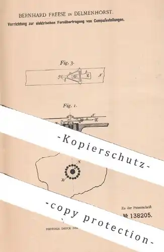 original Patent - Bernhard Freese , Delmenhorst , 1902 , elektrische Fernübertragung | Kompass , Schiff