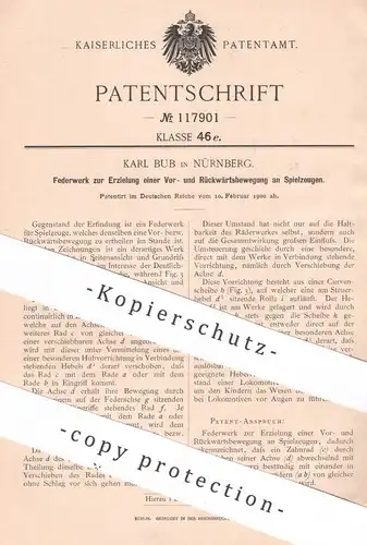 original Patent - Karl Bub , Nürnberg , 1900 , Federwerk für Spielzeug | Federn | Zahnräder , Zahnradwerk