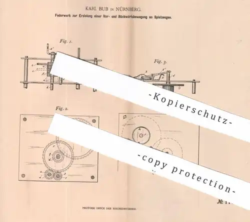 original Patent - Karl Bub , Nürnberg , 1900 , Federwerk für Spielzeug | Federn | Zahnräder , Zahnradwerk